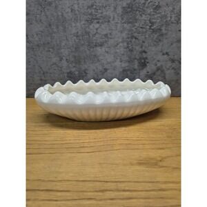 Vintage Calif USA Oval Console Planter Bowl Pottery Crimp Edge White Unmarked